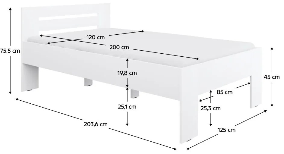 Egyszemélyes ágy 120x200 cm Boyard (fehér). 1119504