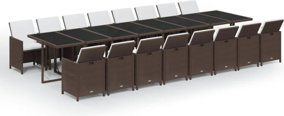 vidaXL 17 részes barna polyrattan kerti étkezőgarnitúra párnákkal