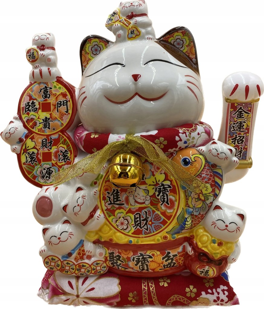 Japán Macska Maneki-Neko Boldogság Porcelán 29 cm