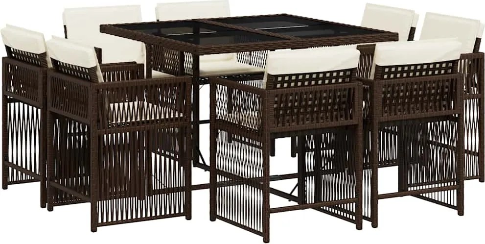 vidaXL 9 részes barna polyrattan kerti étkezőgarnitúra párnákkal