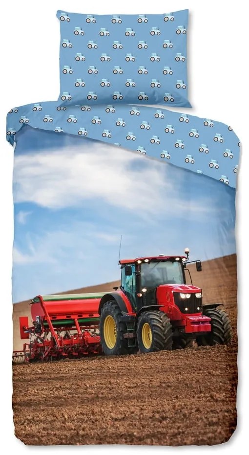 Kék egyszemélyes flanel gyerek ágyneműhuzat 140x200 cm Tractor – Good Morning
