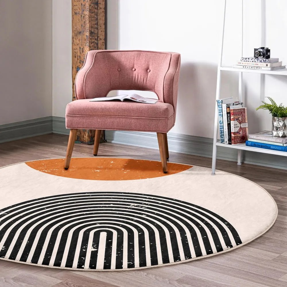 Narancssárga-krémszínű mosható-robotporszívóval tisztítható kerek szőnyeg ø 80 cm Comfort – Mila Home
