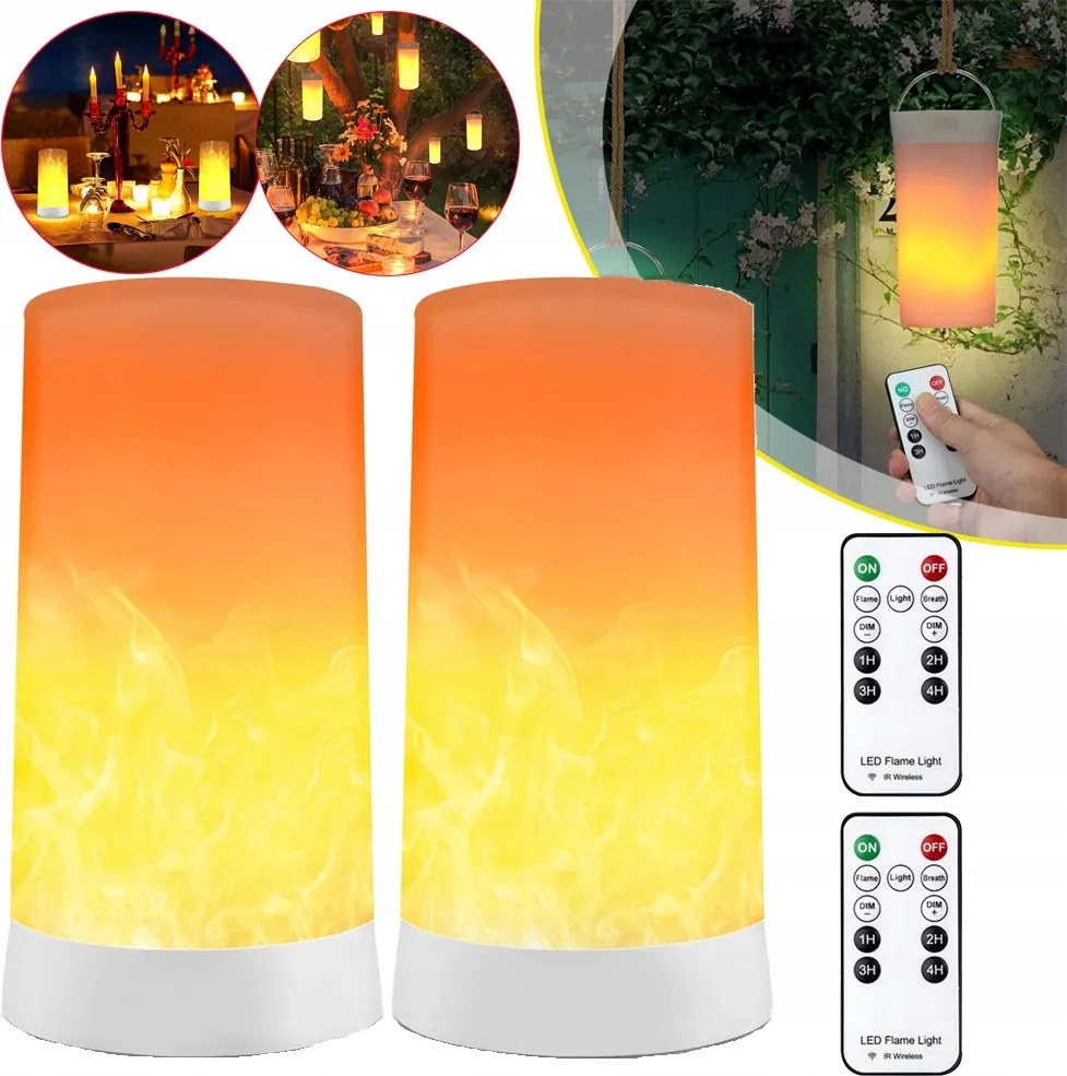 2X Led Lámpa Láng Effekttel, Láng Lámpa Éjjeli Lámpa Távirányítóval