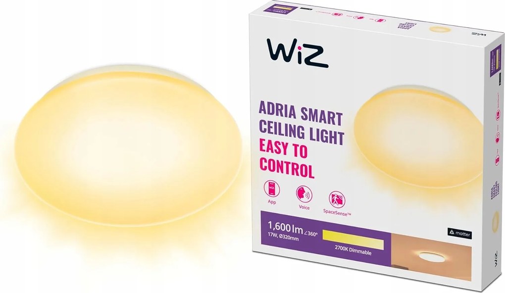 Plafon Led Mennyezeti Lámpa Falra szerelhető 17W 2700K Fehér Kerek Smart WiFi WiZ