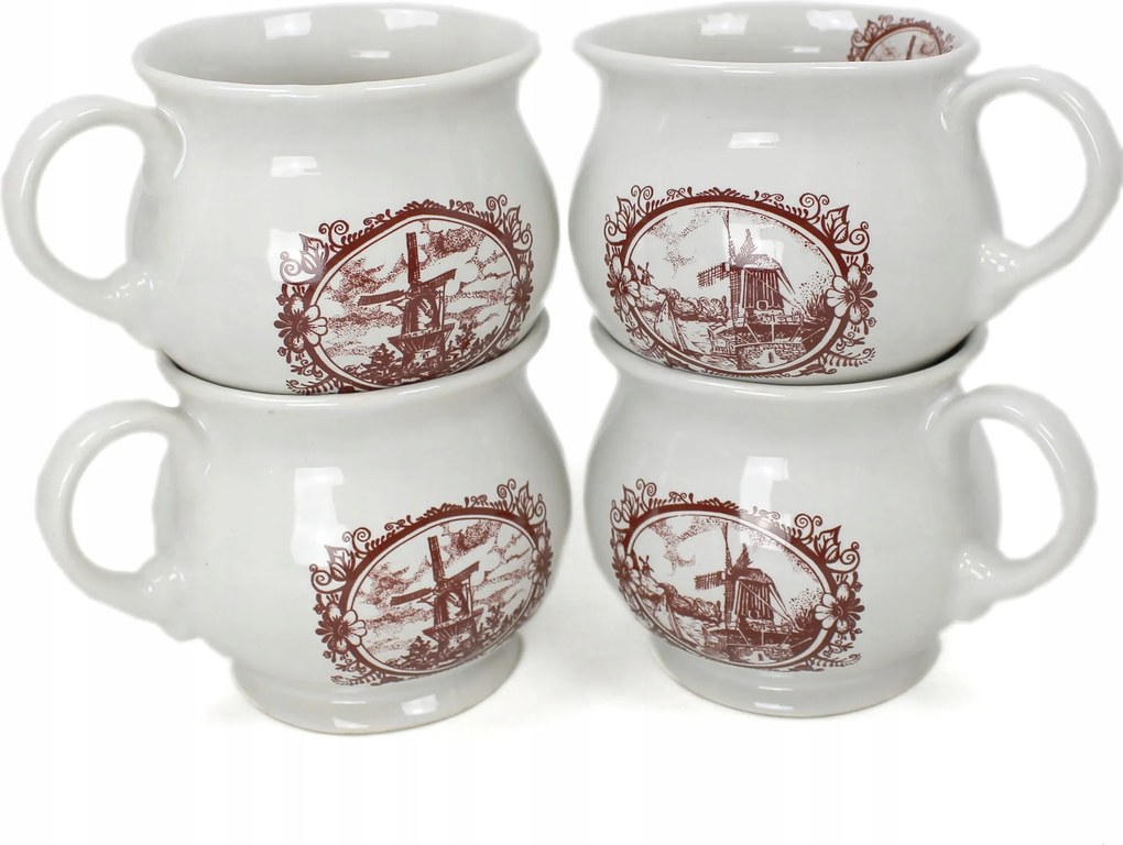 4 db-os kerámia bögre szett 0,35 l ventillátor barna