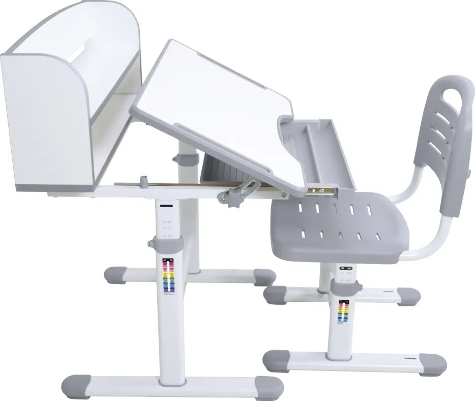 Növekvő íróasztal és szék, szürke/fehér, set ZION