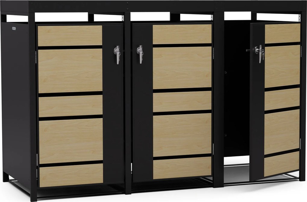 Blumfeldt BinSafe, szemétkosár tároló doboz, 3 szemétkosár, 240 l, zárható, időjárásálló horganyzott acél, beültethető tető