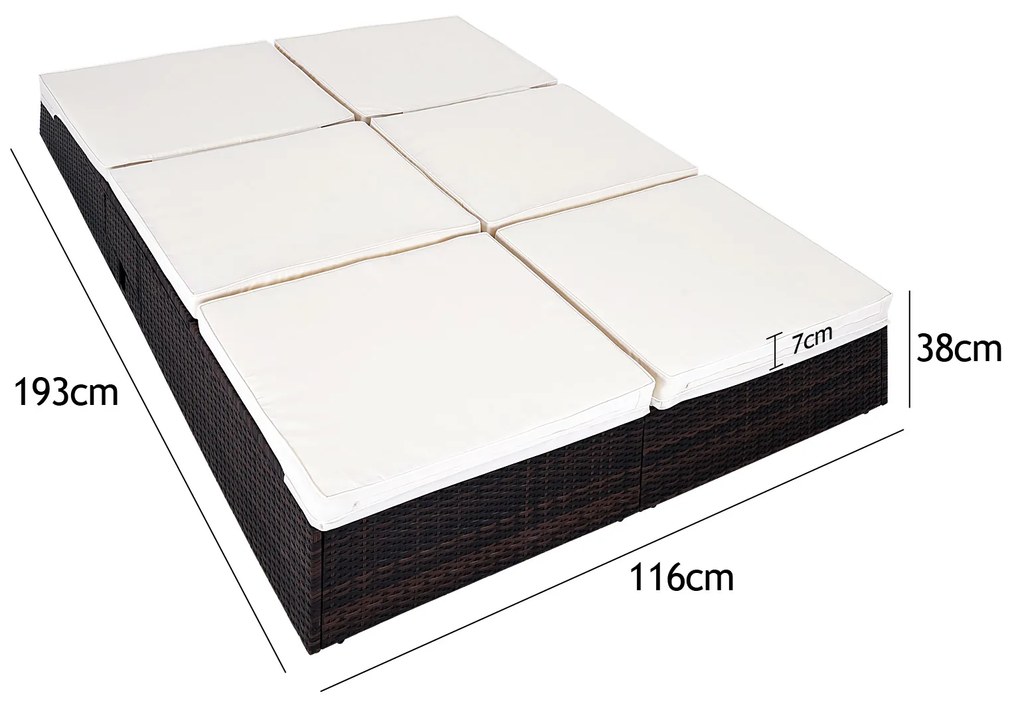 Deuba Kerti rattan ágy 196x116 cm barna - krémszínű párnák
