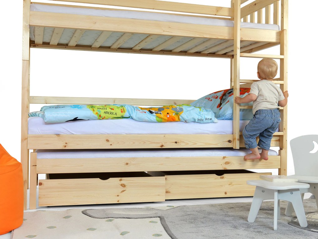 Wilsondo PETRA 5 emeletes ágy pótággyal - natúr borovi Méret: 200x90