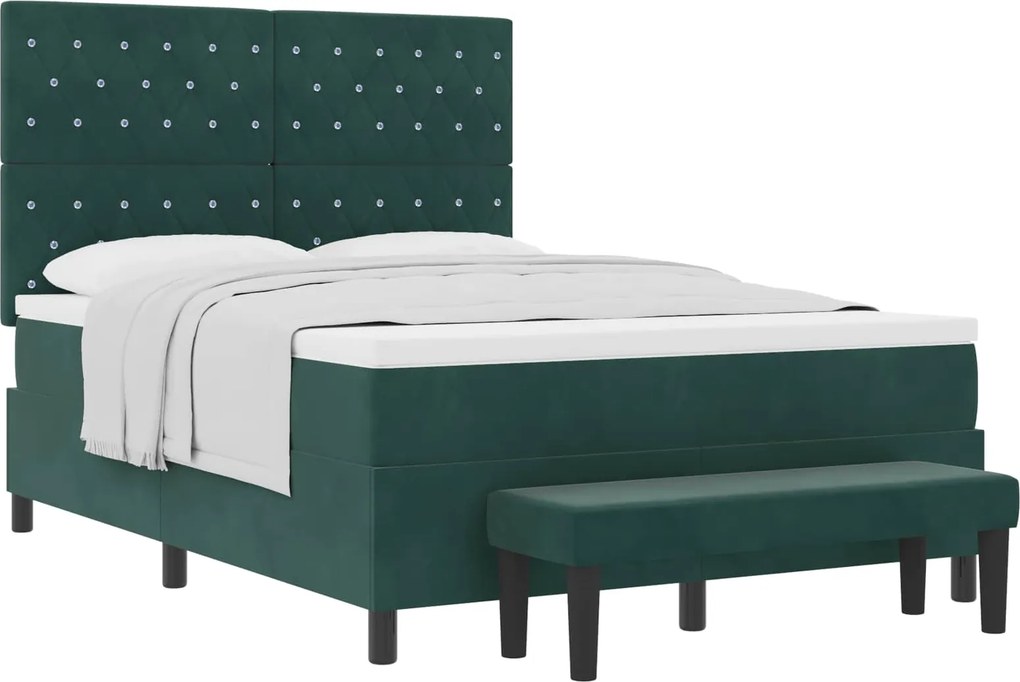 vidaXL Boxrugós ágy matracmal Sötétzöld 140 x 190 cm Bársony