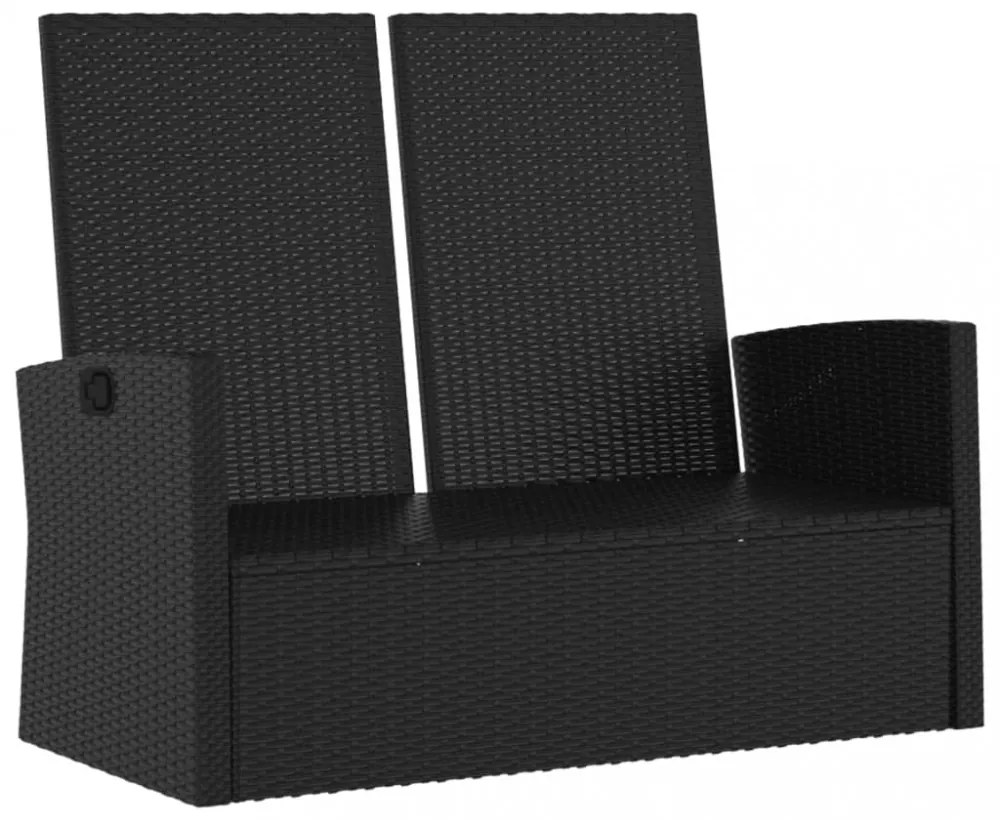 fekete polyrattan dönthető kerti pad párnával 118 cm