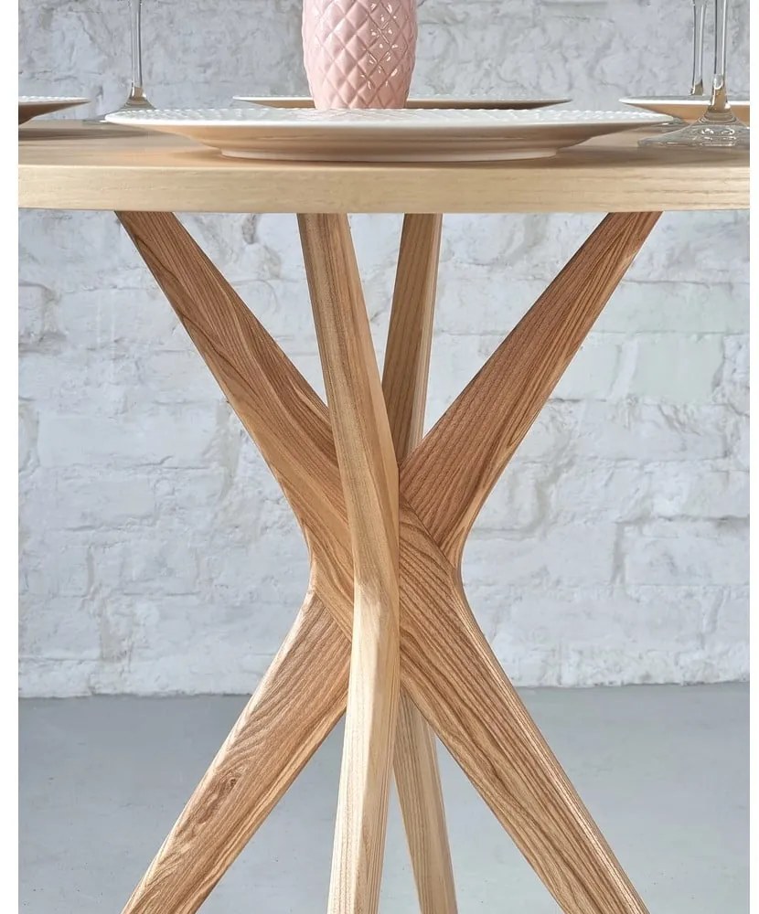 Kerek étkezőasztal kőrisfa dekoros asztallappal ø 90 cm Jubi – Ragaba