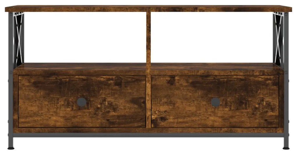 füstös tölgy színű szerelt fa és vas TV-szekrény 90x33x45 cm
