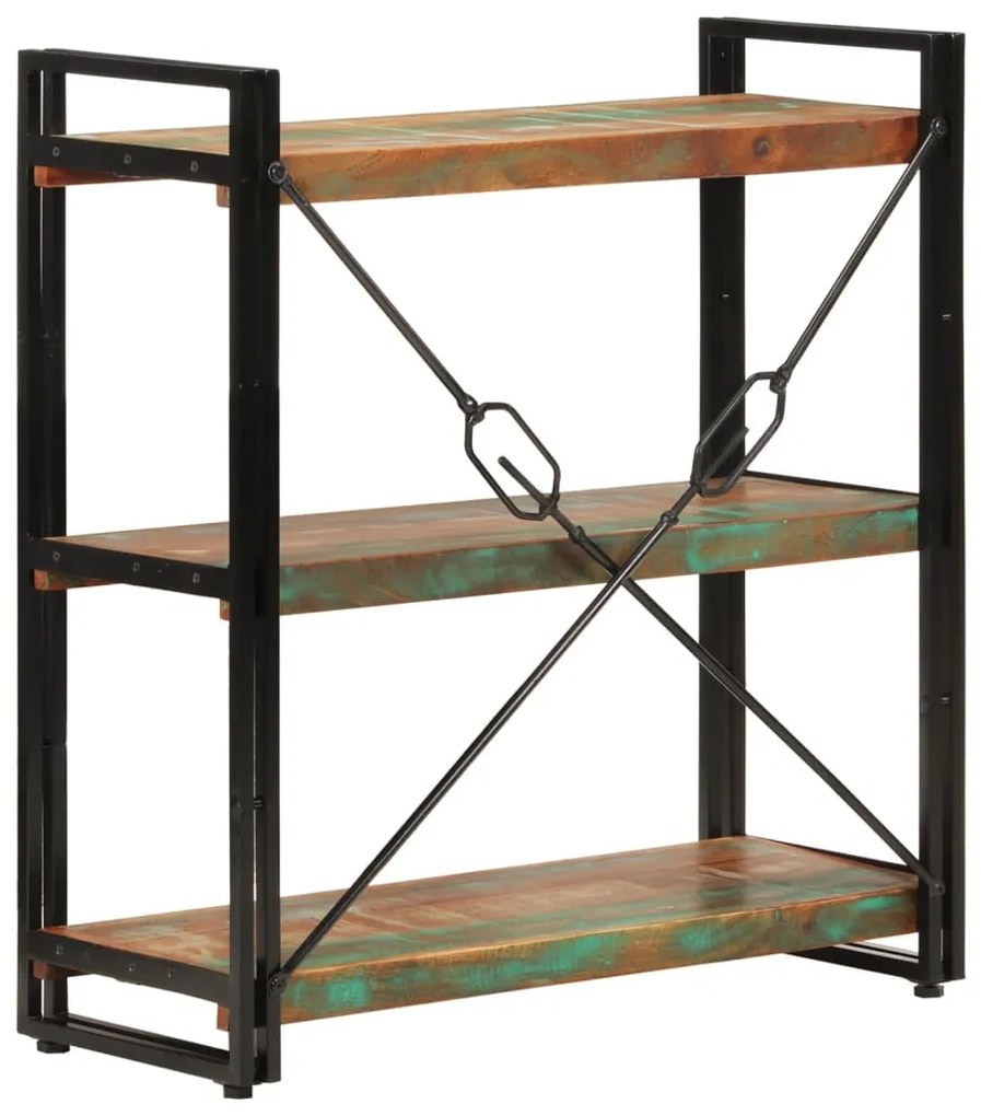 3 szintes újrahasznosított fa és vas könyvespolc 77x30x80 cm