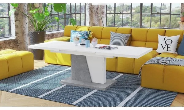 NINO fehér/szürke beton kihúzható, emelhető konferencia/étkezőasztal