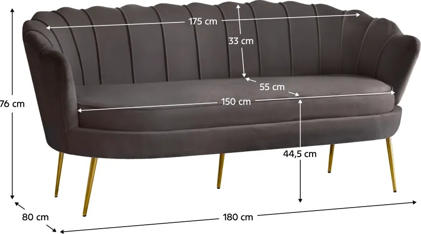 Luxus kanapé, 3 személyes, szürkésbarna Velvet szövet/arany, Art-deco, NOBLEO TYP 2