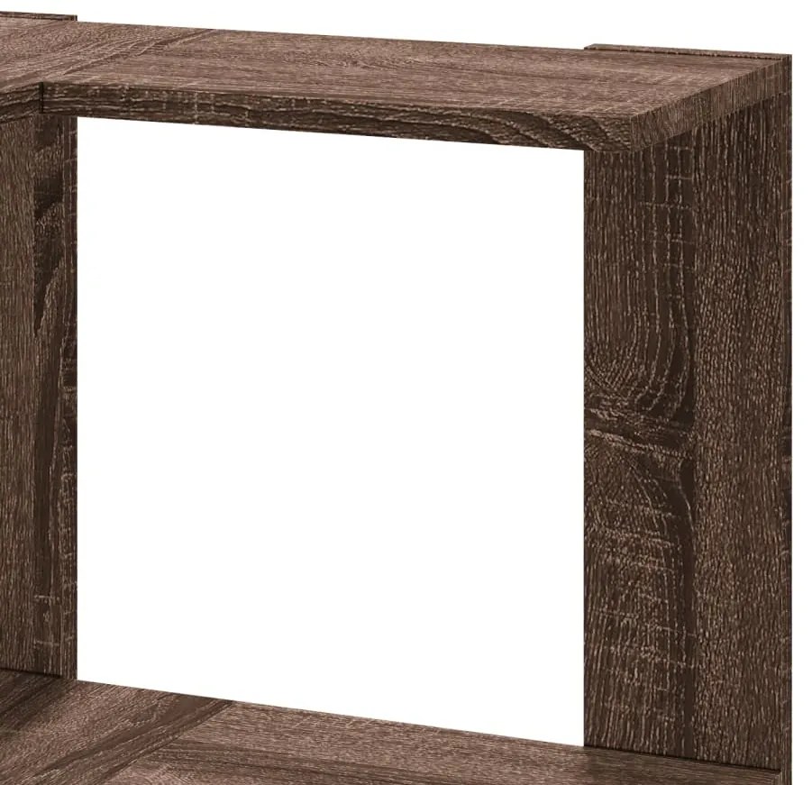 3 szintes barna tölgy szerelt fa sarok könyvespolc 50x50x102 cm