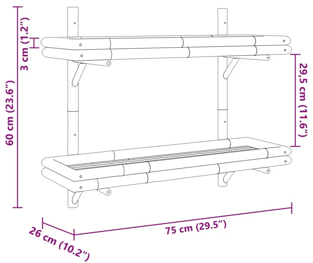 Falifiók polcokkal tárolóval Barna 75 x 26 x 60 cm bambusz