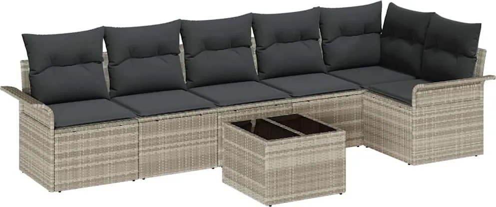 vidaXL Kerti Kanapé Szett párnával 7 pcs Világosszürke Poli rattan