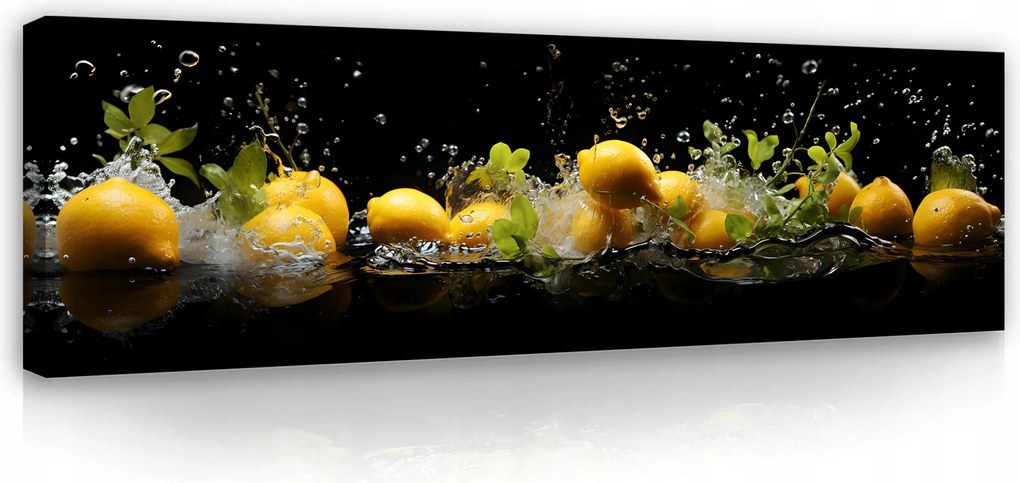 Vászonkép Konyha Citrom Víz Fekete Modern Vászon Fal 145x45