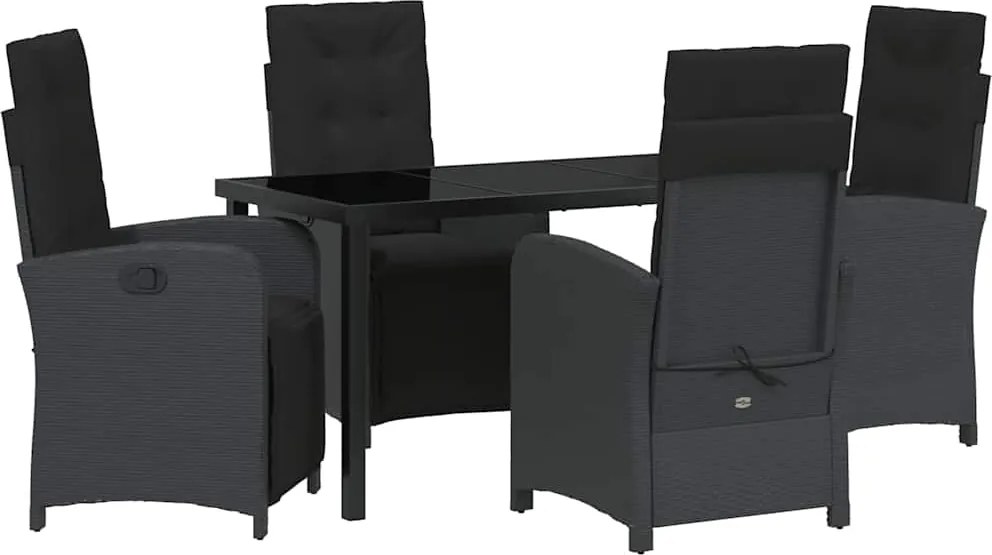 vidaXL Kert étkező szett párnával 5 pcs Fekete polirattan