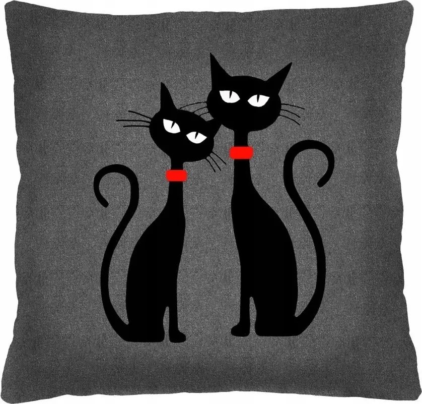 Puha párna szilikon betéttel Bertoni 50x50 cm nyomott mintával Fekete macskák