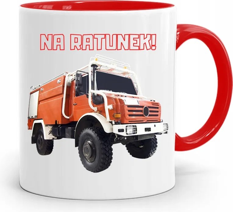 Piros Bögre Tűzoltónak Mentő Ajándék fényképes nyomattal