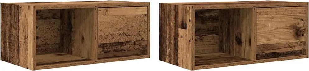 vidaXL 2 db antik fa szerelt fa fali TV-szekrény 60x31x25,5 cm