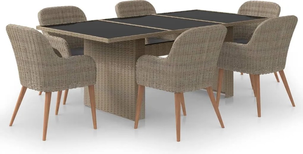 vidaXL 7 részes barna kültéri polyrattan étkezőgarnitúra
