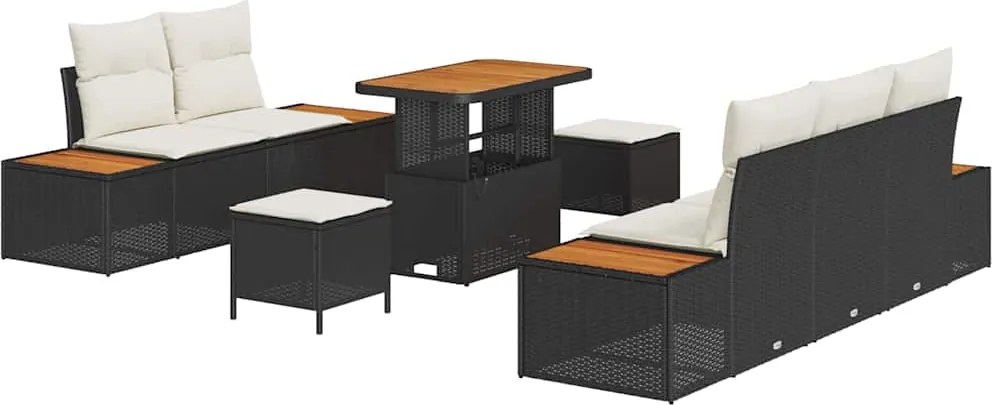 vidaXL Kerti Kanapé Szett párnával tárolóval 8 pcs Fekete és Krém