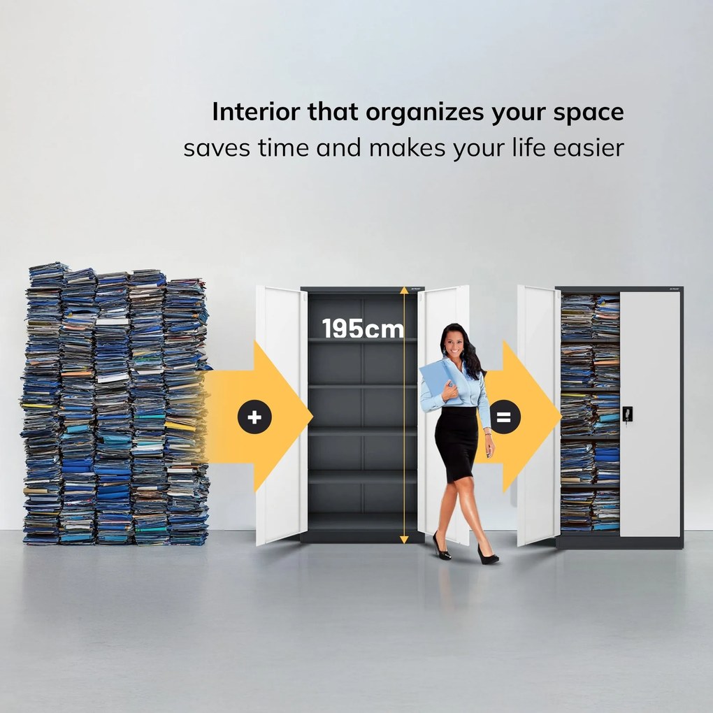 Fém iratszekrény JAN H, 900 x 1950 x 400 mm, antracit-fehér