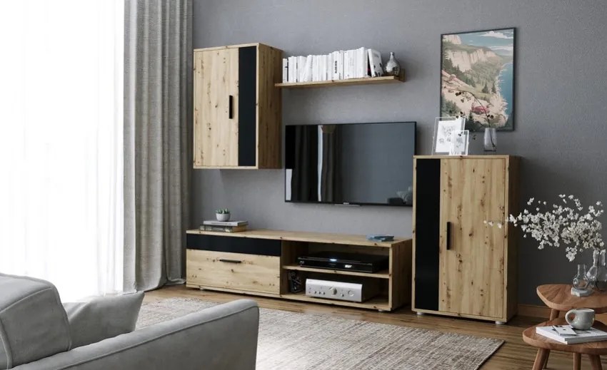 Benson 4 részes nappali szett kézműves tölgy, fekete