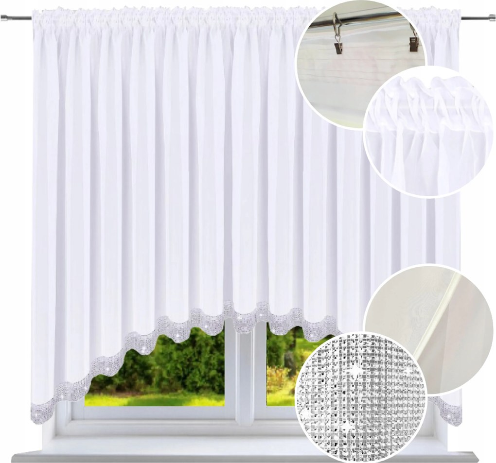 Függöny kész sima strasszokkal Íves 150x500 függöny a nappaliba flitterekkel