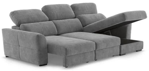 Univerzális ággyá nyitható háromszemélyes sarokkanapé tárolóval TRENTO szürke