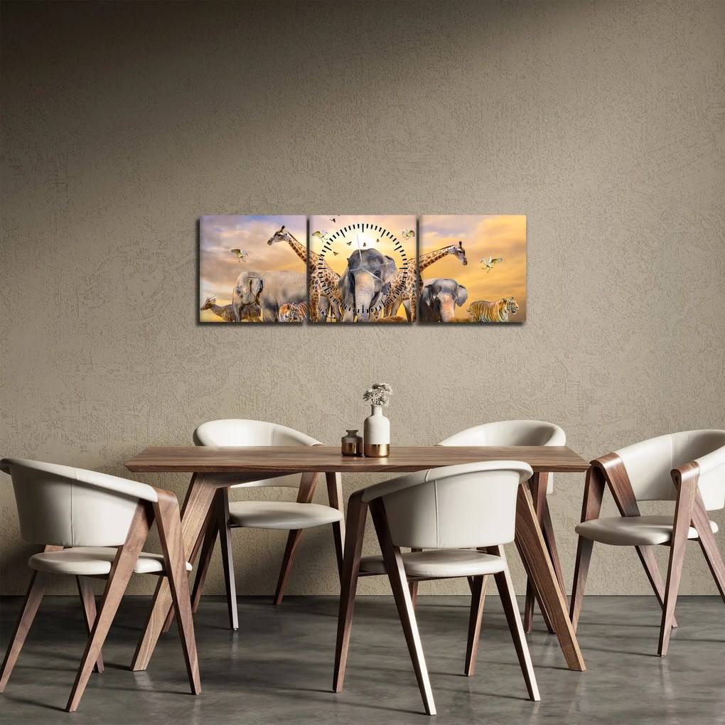 Kép - Afrikai állatok (órával) (90x30 cm)
