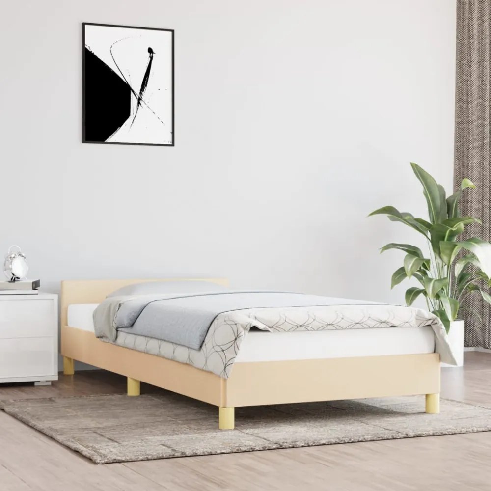 krémszínű szövet ágykeret fejtámlával matrac nélkül 80 x 200 cm