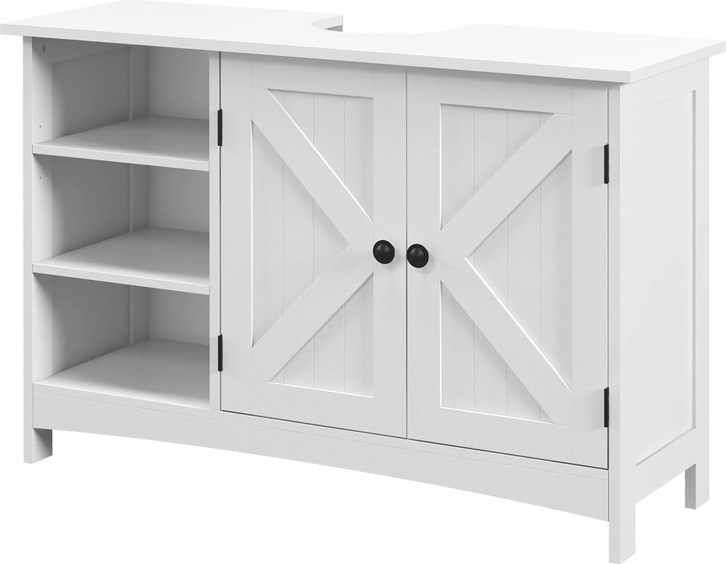 kleankin Fa Mosdó Alatti Szekrény 2 Ajtós, Álló Mosdó Szekrény Állítható Polcokkal, Modern Anticsúszós Stílus, Terhelhetőség 31 kg, 90x30x60 cm, Fehér