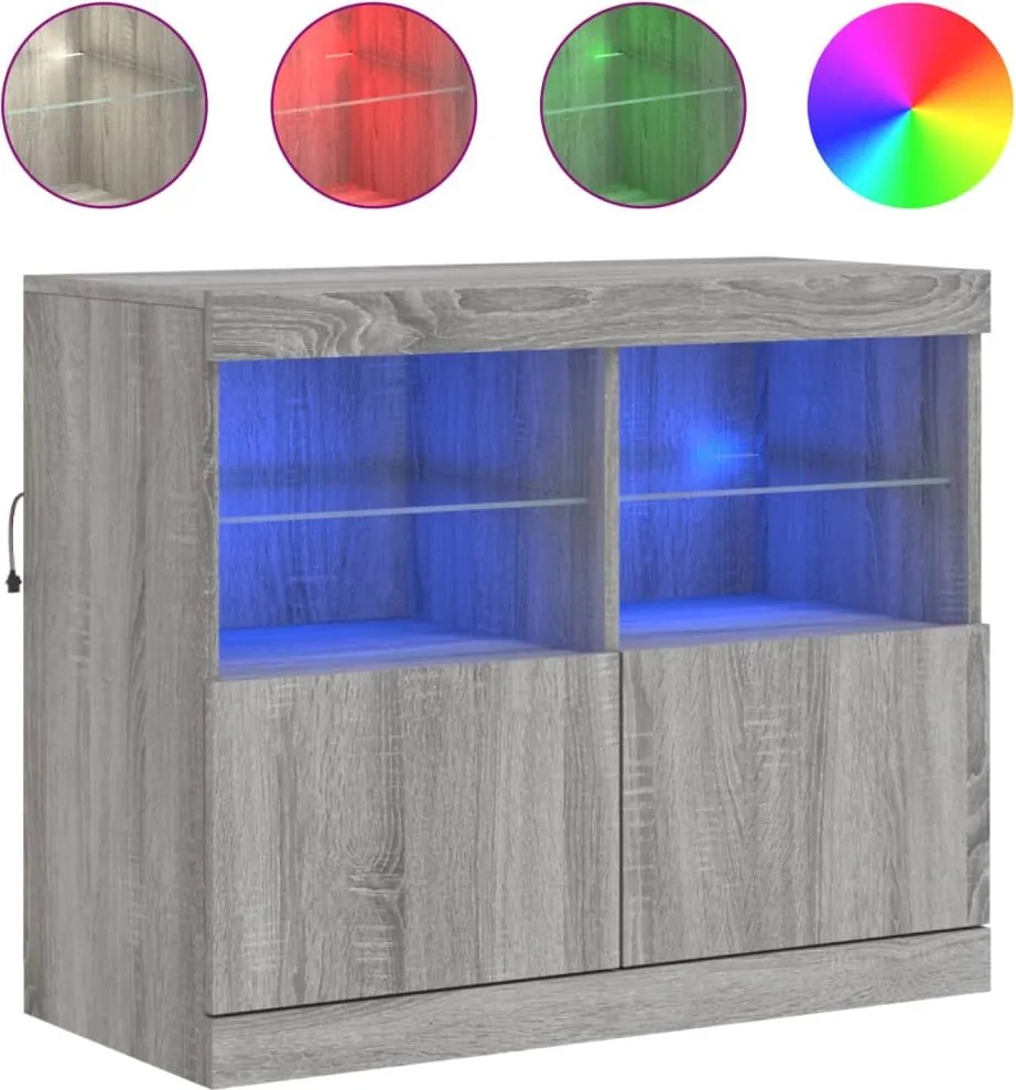 vidaXL szürke sonoma színű tálalószekrény LED-ekkel 81 x 37 x 67 cm