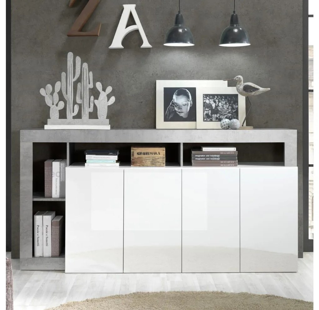 Komód LENOR fehér/szürke betonhatású