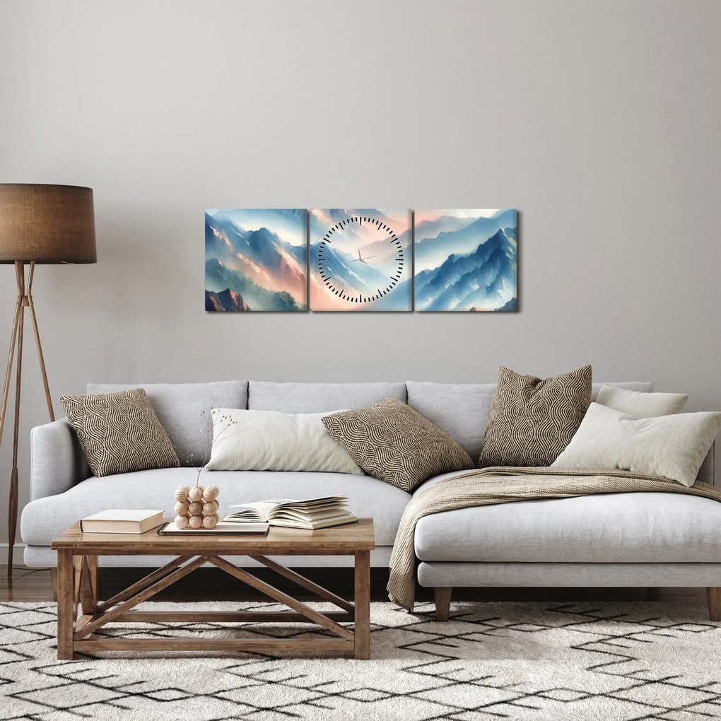 Kép - Akvarell hegyek (órával) (90x30 cm)