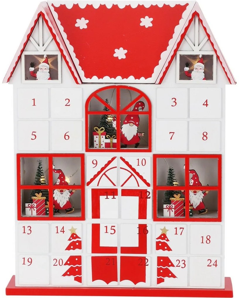 Santa´s house adventi naptár LED fényekkel piros, 29 x 7 x 37 cm