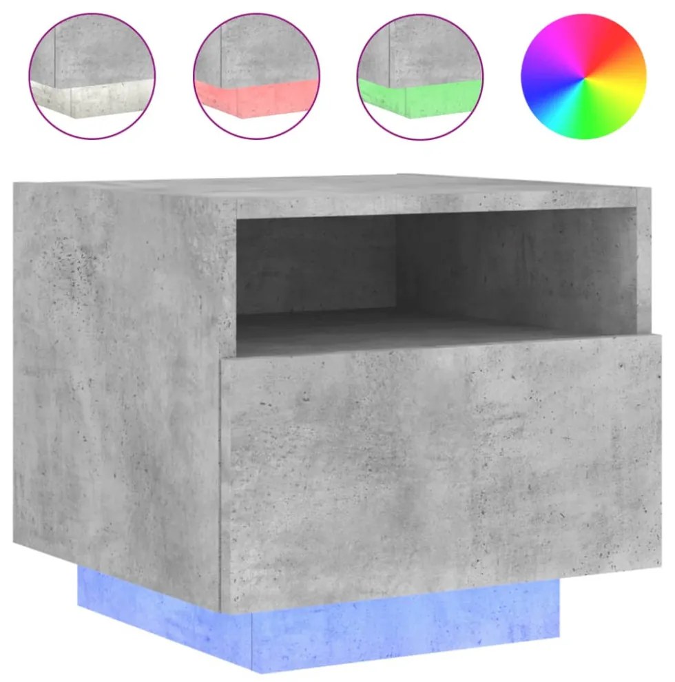 2 db betonszürke éjjeliszekrény LED-világítással 40x39x37 cm