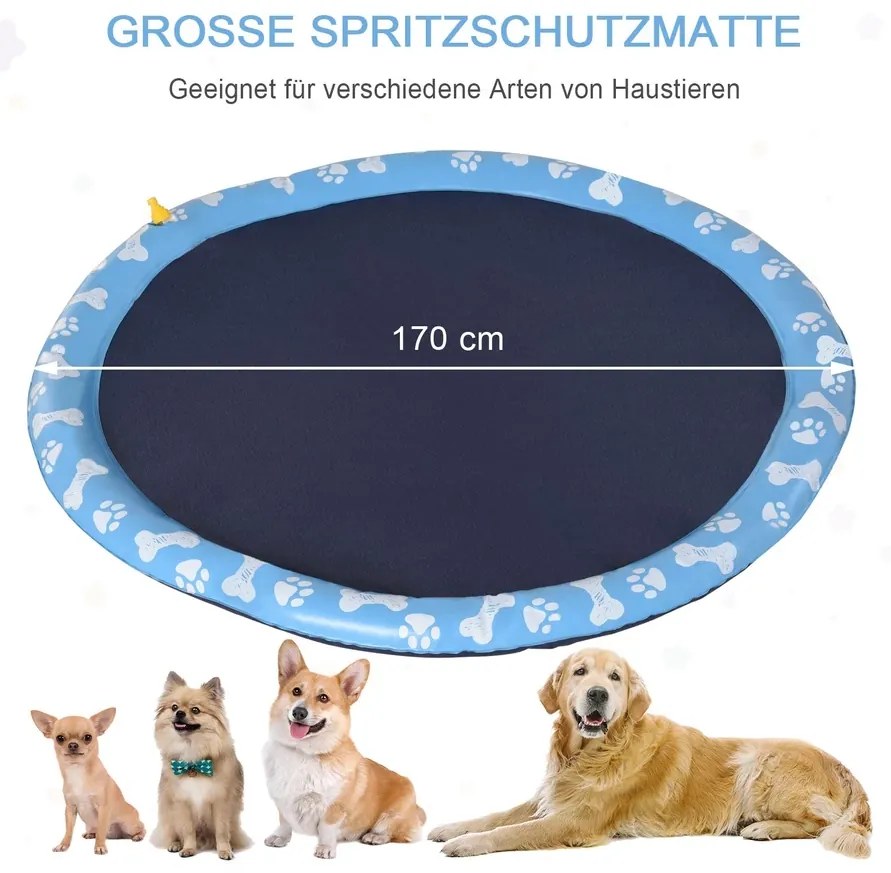 PawHut kutyamedence, vízi játszómedence, csúszásmentes, robusztus, állatbarát, Ø170 cm, kék