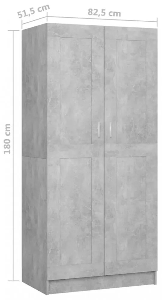 betonszürke szerelt fa ruhásszekrény 82,5 x 51,5 x 180 cm