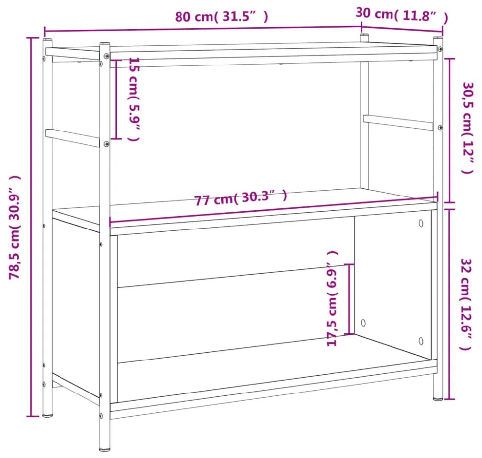 füstös tölgy szerelt fa és vas könyvespolc 80 x 30 x 78,5 cm