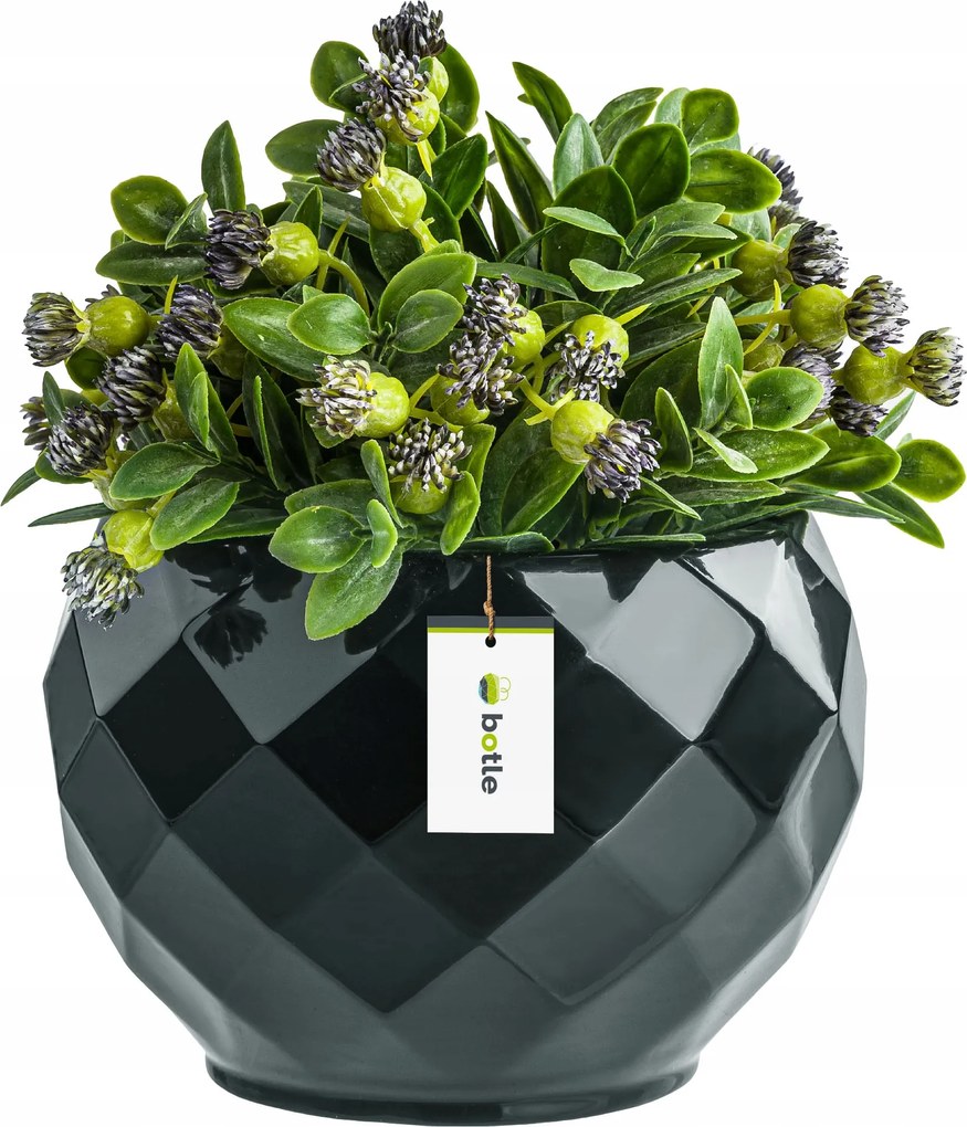 Virágcserép kerámia fedél grafit szín 15,5 cm H14,5 cm fényes Stílusos