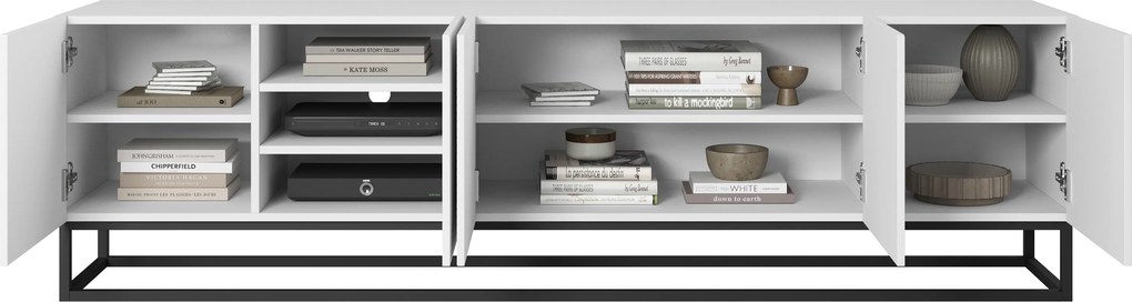 Asha TV-szekrény 200 cm fémlábakon - matt fehér