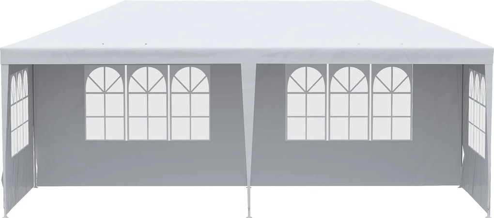 Outsunny Kerti Pavilon Leszedhető Oldalfalakkal 6x3 m Napernyő Pavilon 4 Áttetsző Ablakkal, 12 Lejárati Nyílással és Anti-UV Acélváz Téli Időjárásálló
