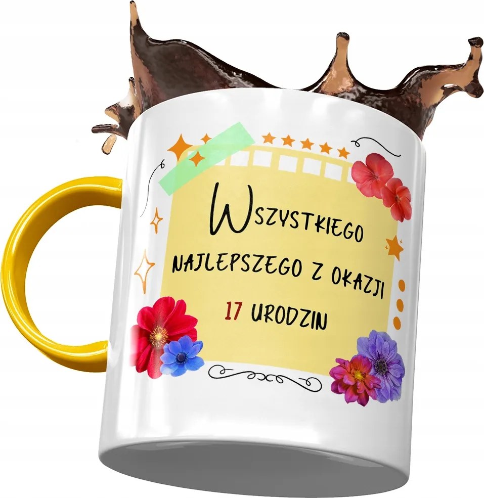 Sárga Bögre Születésnapra 17 17. 17. Ajándék Nyomtatott Fotóval