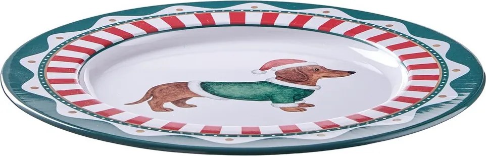 XMAS fém tányér Ø33cm , tacskó